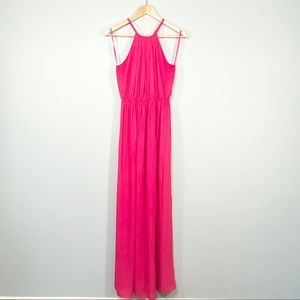 DOE & RAE semi sheer M slit high neck maxi Sz MD